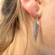 Silver Fern Drop Earrings - Sterling Silver